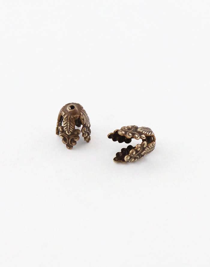 Decorative metal bead caps with leaf design