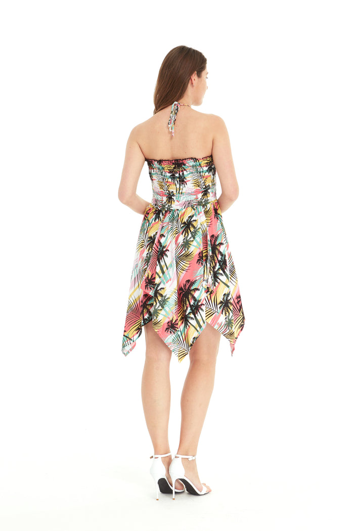 Women's Fairy Uneven Bottom Luau Dress in Neon Pastel Sunset
