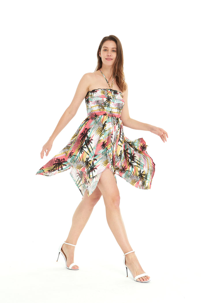 Women's Fairy Uneven Bottom Luau Dress in Neon Pastel Sunset