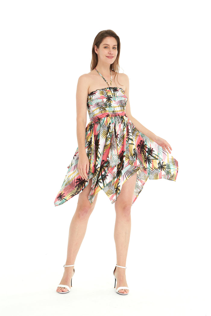 Women's Fairy Uneven Bottom Luau Dress in Neon Pastel Sunset