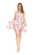 Women's Fairy Uneven Bottom Luau Dress in Pink Hibiscus Vine White