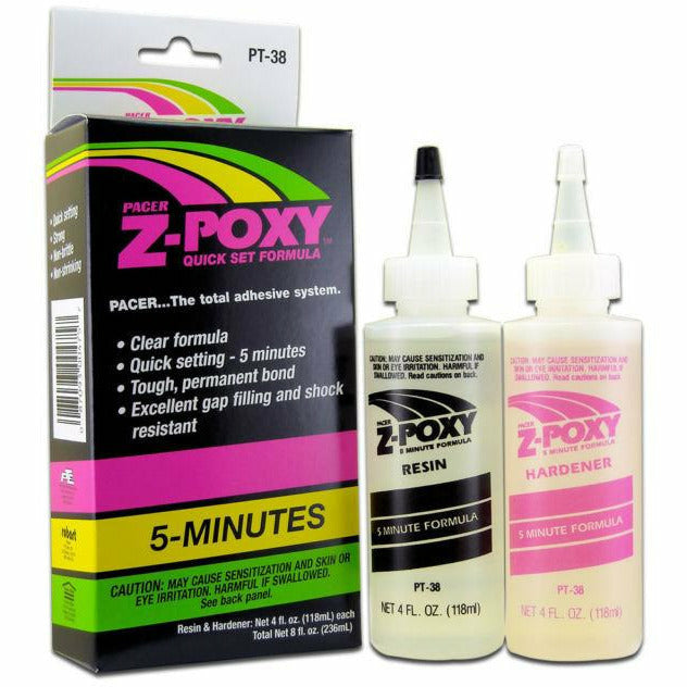Hareline Dubbin Z-Poxy 5-minute epoxy fly tying adhesive with resin and hardener bottles